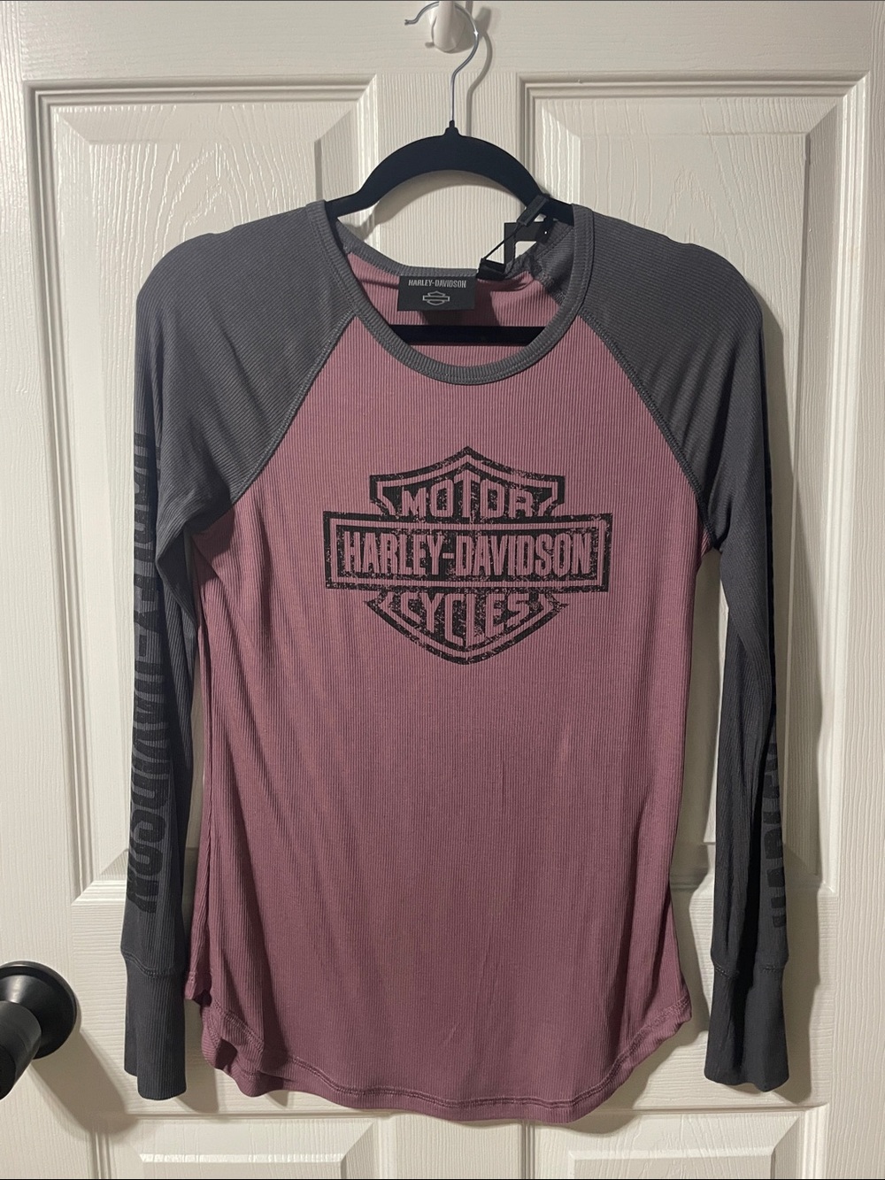 Harley-Davidson Women's Long Sleeve Raglan Tee - Mauve and Charcoal
